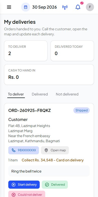 The My deliveries screen on a rider phone