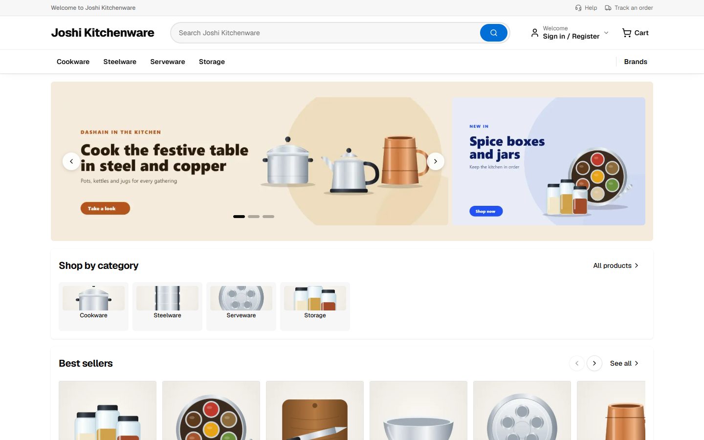 A store front page with banners and categories